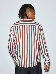Modcrash Mens Striped Button Down Shirt, Long Sleeve Lightweight Breathable Casual Shirt For Spring Summer - Brown - View 3