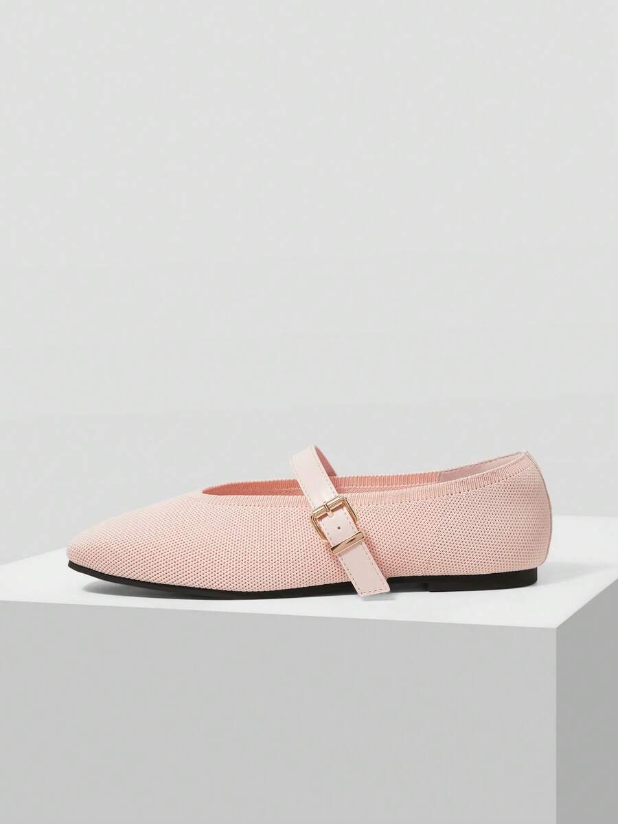 MOTF PREMIUM PU LEATHER BUCKLE MARY JANE FLAT SHOES FOR CHRISTMAS SPRING SHOES - Pink - View 2