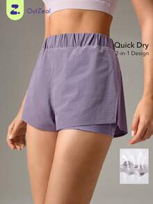OutZeal Celana Pendek Wanita untuk Aktivitas Luar Ruangan, Warna Polos, Musim Panas, Lari, Mendaki, Berkemah, Desain 2-in-1, Celana Pendek Terintegrasi - Purple - View 1