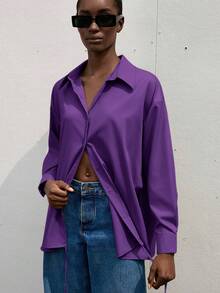 Aveloria Modichic Solid Criss Cross Wrap Front Shirt Workwear  - Purple - View 6