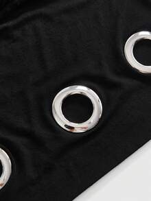 ROMWE Summer/Spring Y2K Millennium Rock Girl Style Metal Eyelet Bandeau Cowl Neck 2 Pieces Mini Dress - Black - View 3