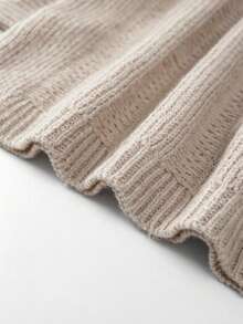 SHEIN Women's Autumn Winter Minimalist Elegant Beige Semi-High Neck Ribbed Knit Raglan Sleeve Sweater Wide Leg Pants 2 Pieces Set For Daily Commute, Casual - Apricot - View 7