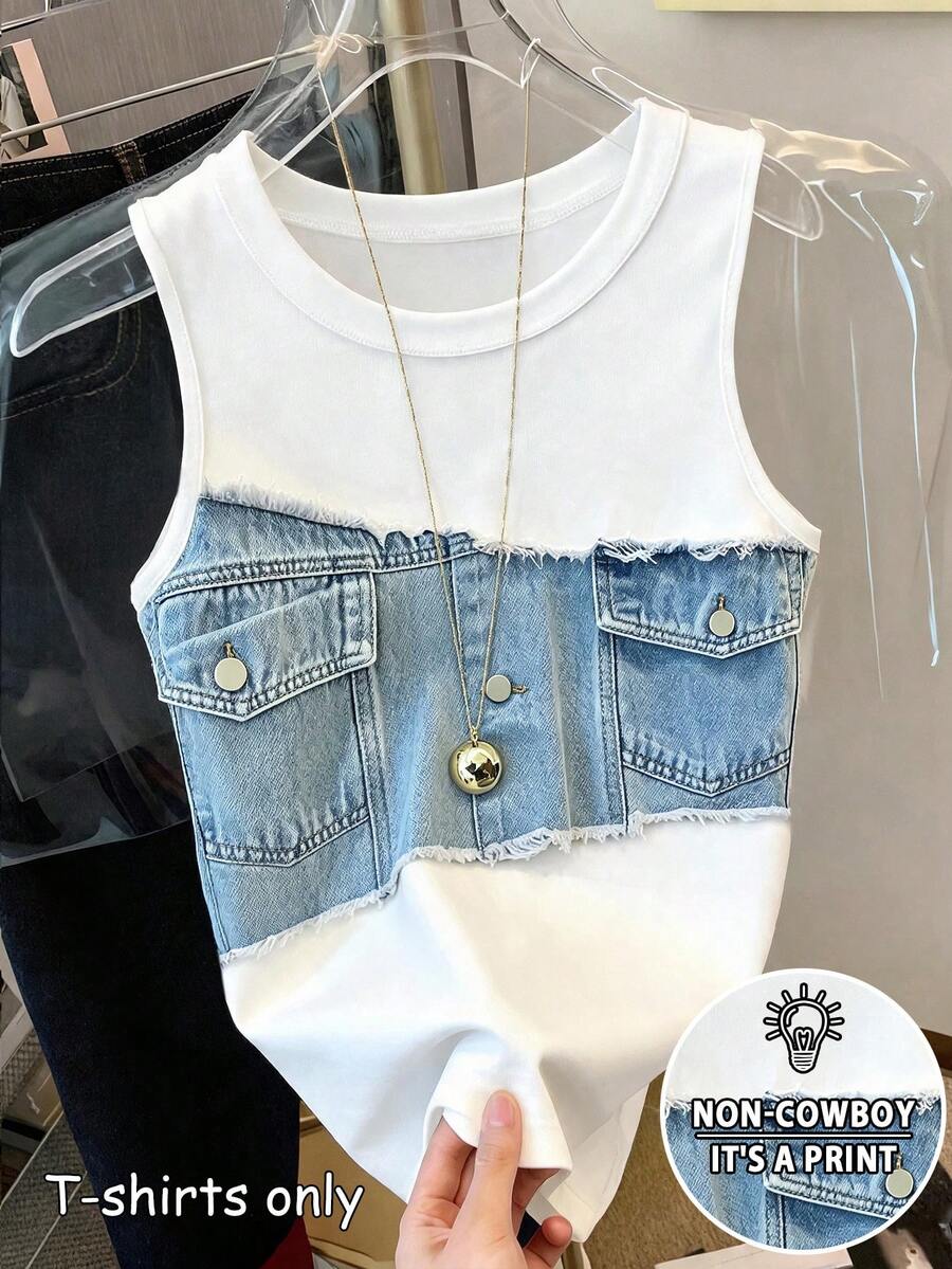 Resyla Graphic Print Contrast Color Round Neck Summer Casual Daily Tank Top - Multicolor - View 1