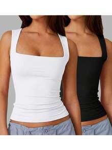 SHEIN SXY 2PCS Plus Size Women Tops - Black and White - View 1