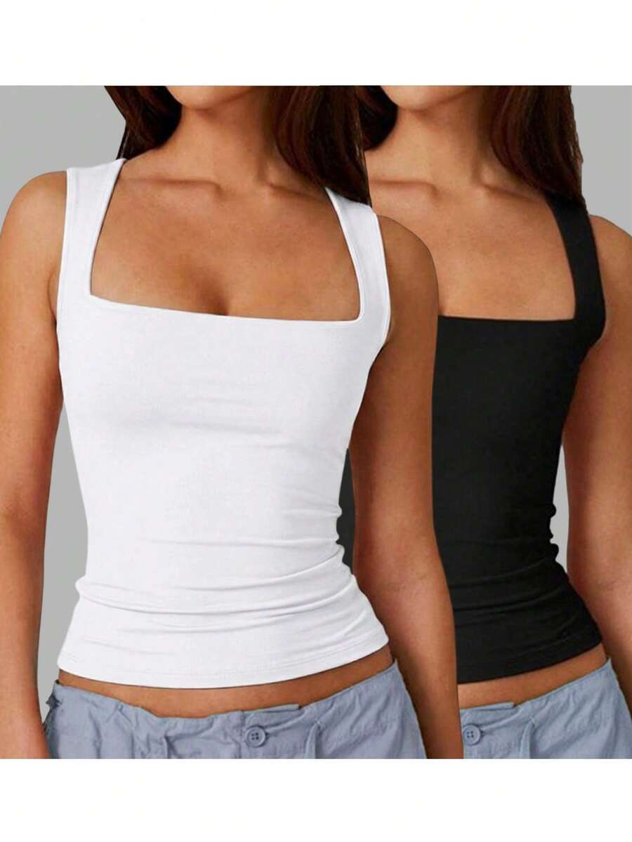 SHEIN SXY 2PCS Plus Size Women Tops - Black and White - View 1
