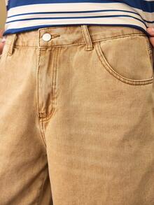 Whitmere Men's Casual Denim Shorts, Summer American Style Washed Vintage Light Blue Loose Fit Bermuda Shorts - Khaki - View 8