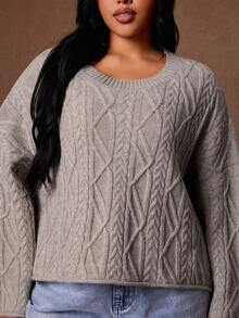 Rustia Sweater Pullover Leher Bulat Rajut Kabel Model Tali Kepang Ukuran Besar untuk Wanita, Cocok untuk Pemakaian Sehari-hari, Bepergian, dan Pakaian Rumah di Musim Dingin - Unta - View 4