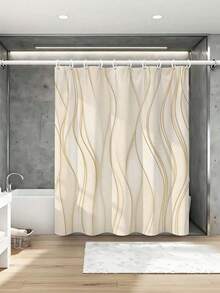 1 rèm tắm vân đá cẩm thạch lỏng màu beige vàng, polyester chống nước, nghệ thuật trừu tượng, trang trí phòng tắm kèm móc treo cho nhà hiện đại, phong cách trung tính sang trọng - Màu be - Xem 8