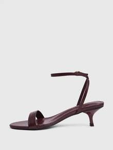 CUCCOO SZL 5.5CM 女款優雅高跟涼鞋，交叉綁帶與扣環設計，酒紅色小貓跟，適合日常通勤、派對、約會與戶外穿著 - 酒紅色 - 查看 4