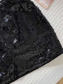Kids Tween Girls Black Sequin Bead Skirt For Holiday Party Stage Concert - Black - View 4