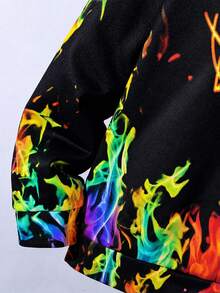 SHEIN 2件組兒童/青少年男孩黑色秋季街頭風連帽衛衣與冬季慢跑褲套裝，開學校園穿搭，舒適印花運動衫與慢跑褲 - 彩色 - 查看 6