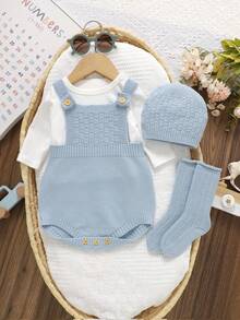 SHEIN Vintaside Kids 新生兒秋冬休閒針織連身衣 - 淺藍色 - 查看 8