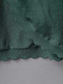 SHEIN Elladie kids Young Girl Solid Color Casual Versatile Daily Cardigan - Dark Green - View 4