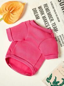PETSIN 1pc White L ♡ MOM And L ♡ DAD Letter Printed Pet Casual Style Rose Red Thick Warm And Soft Comfortable Pet Clothing - Hot Pink - View 3