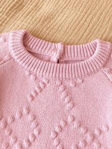 SHEIN 女嬰刺繡針織毛衣與寬腿褲2件套，休閒針織套裝，適合日常穿著，適用遊樂園、家庭活動與戶外拍照 - 淺粉色 - 查看 3