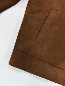 SHEIN Autumn/Winter Shades Of Brown Matte Suede Texture Notch Lapel Single-Breasted Loose Long Sleeve Casual Jacket, Minimalist Commuter Style Daily Wear - Coffee Brown - View 4
