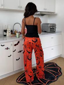 ZzzCrew Set Camisole dan Celana Panjang Slim Fit Motif Kelelawar & Laba-laba Halloween untuk Wanita - Hitam - View 2