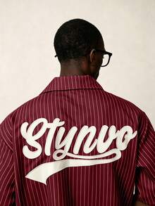 STYNVO 男士條紋字母圖案休閒日常穿著襯衫 - 紅色 - 查看 5