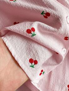 SHEIN Vintaside Kids 女童寬鬆櫻桃印花襯衫，背後蝴蝶結裝飾 - 粉色 - 查看 4