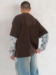 FORM&CHAOS Men's Patchwork Long Sleeve Crew Neck Camouflage Sleeve Vintage Print T-Shirt - Multicolor - View 5