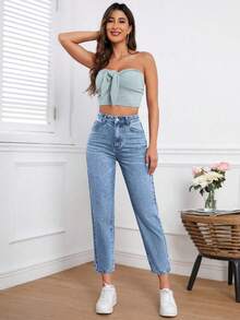 Flexra Plus Size Women's Spring/Summer Washed Denim Jeans - Light Wash - View 5