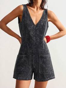 Bohemela Women's V-Neck Casual Daily Wear Romper - Black - View 5
