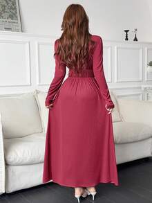 Feyla Women's Solid Color Pleated Casual Party Dress - Burgundy - View 8