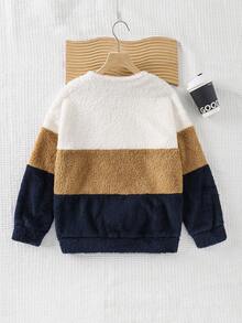 SHEIN Kids Tween Boy Thermal Lined Comfortable Multi-Color Patchwork Long Sleeve Crew Neck Autumn Sweatshirt - Multicolor - View 2