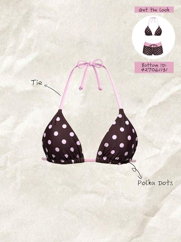 Elavelle Multicolor Halter Polka Dot Bikini Top For Women Micro Crop Style