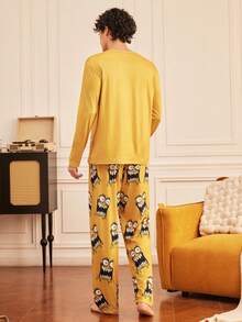 Provexi Provexi Men's Funny Cow & Horse Print Long Sleeve Top And Pants Loungewear Set - Yellow - View 3