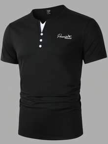 Manfinity Homme Men's Casual Versatile Short Sleeve T-Shirt, Summer - Black - View 6