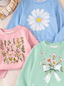 SHEIN 1套隨機Souflis盲盒套裝，少女長袖圓領上衣與緊身褲套裝，花卉與蝴蝶結元素，秋冬款，可愛穿搭 - 彩色 - 查看 5