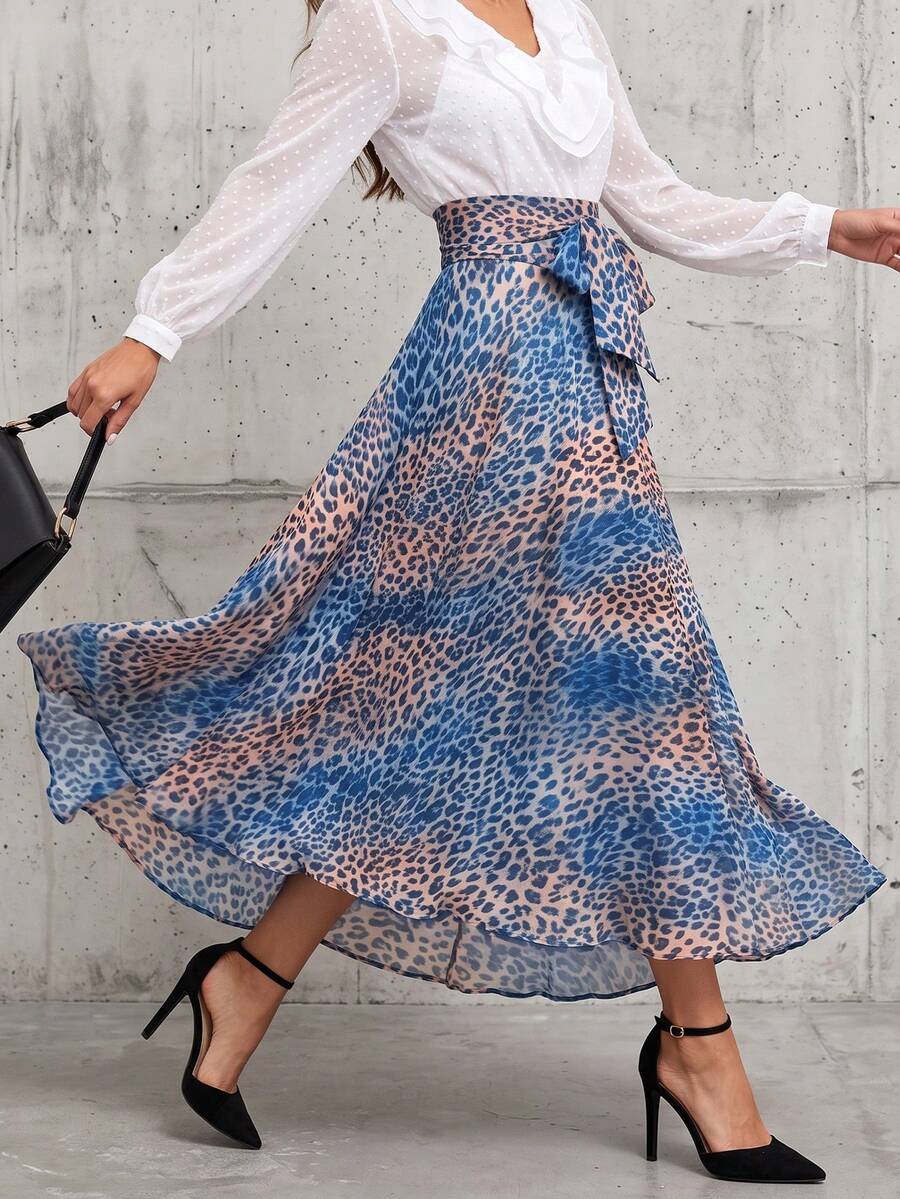 Editum Women's Leopard Print Casual Versatile Daily Wear Skirt - Multicolor - View 1