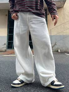 DAZY Spring/Autumn Solid White Washed Soft Denim Twill Jeans For Men - White - View 1