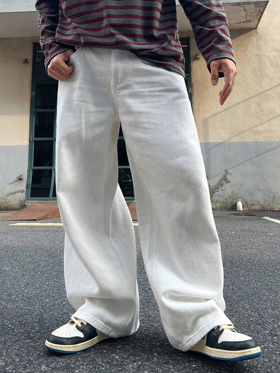 DAZY Spring/Autumn Solid White Washed Soft Denim Twill Jeans For Men - White - View 1