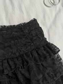 Attitoon 女款休閒復古低腰迷你裙，多層荷葉邊裙，蕾絲拼接，復古、Grunge、Y2K穿搭，外出裙，夏季服飾，派對 - 黑色 - 查看 4
