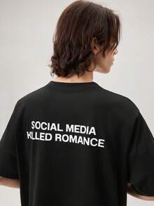 Vaulklash Social Media Kills Romance' Graphic Print Round Neck Men's T-Shirt - Black - View 8