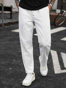 Manfinity CasualCool 男士休閒百搭日常旅行長褲，附口袋 - 白色 - 查看 4