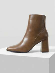 MOTF PREMIUM WOMEN'S FASHION SIMPLE SOLID SIDE ZIP HIGH HEEL ANKLE BOOTS, SPRING SHOES FOR EASTER AND CHRISTMAS - Khaki - View 6