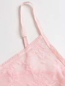 Sweetra Women's Spring/Summer Pink Lace Sexy Romantic Sweet Sexy Semi-Sheer 2 Pieces Pajama Set - Pink - View 3