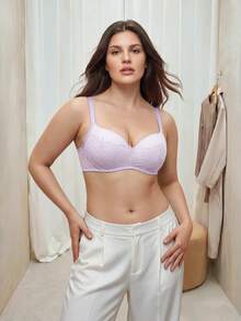 Bralution Plus Size Underwire Lace Patchwork Bra - Mauve Purple - View 4