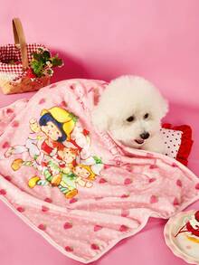 Strawberry Shortcake X PETSIN 1 Piece Cute Three Little Girls Funny Strawberry Polka Dot Printed Blanket Warm And Absorbent Coral Fleece Pet Blanket - Pink - View 4