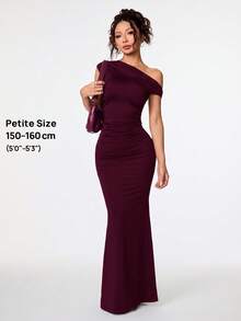 SHEIN PETITE 夏季女裝 日常約會與旅行穿搭 派對穿著 優雅女式內著 外出造型 不對稱領口超長魚尾裙 夜店風女裝 約會穿搭 晚禮服 - 中紫紅色 - 查看 9