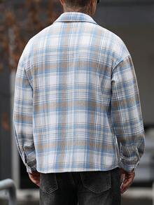 Manfinity CasualCool 男士舒適梭織格紋法蘭絨長袖襯衫，雙口袋單排扣，適合正式或休閒場合，休閒度假、晚餐聚會、簡約辦公、居家穿搭，適合自穿或送禮給朋友，熱銷舒適秋冬襯衫 - 彩色 - 查看 2