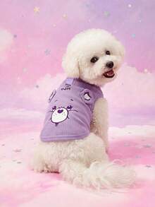 Care Bears X PETSIN 1pc Cute Little Bear Purple Waffle Vest With Three-Dimensional Ears For Cats And Dogs, Spring/Summer Thin Breathable With Drawstring Buckle, Great For Indoor Playtime Or Energetic Outdoor Runs - Purple - View 2
