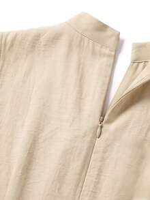 Balvessa Lady's Elegant Summer Sleeveless Khaki High-Waisted Pleated One-Piece Pants. Suitable For Vacations, Afternoon Tea, And Daily Commuting - Khaki - View 4
