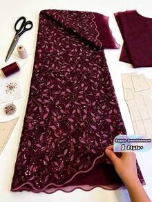1pc Leaf-Design French Net Lace Fabric, Perfect For Nigerian Wedding Dresses, Elegant Bridal Gowns, And DIY Sewing Craft Projects - A - View 1
