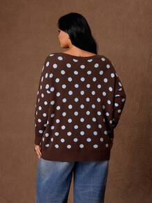 Rustia Plus Size Women's Polka Dot Asymmetric Shoulder Casual Daily Long Sleeve Sweater Fall - Multicolor - View 2