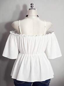 SHEIN ICON Top Babydoll de Talla Grande unicolor con Hombros Descubiertos y Tirantes de Espagueti - Blanco - Ver 2
