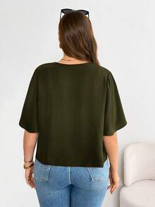 SHEIN Essnce Plus Size Women Solid Color Casual Versatile Daily Wear Cardigan Fall - Army Green - View 2